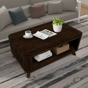 Rectangular Wooden Coffee Table FCJ Minimalist Farmhouse Style Movable Glass Marble Top for Living Room Dining Home Furniture