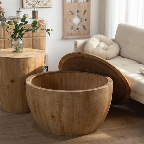Vintage Style Bucket Shaped FCJ Coffee Table Set Sintered Stone Material Glass Top for Office Dining Living Room Home Tea Usage
