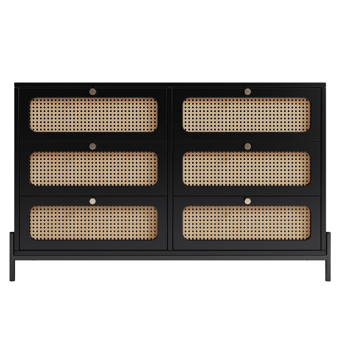 Solid Black Wooden Furniture for Living Room Table Top Rattan Wood Cabinet Closet for Farmhouse Hotel Hall Entry