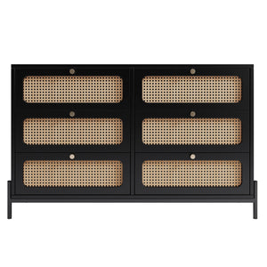Solid Black Wooden Furniture for Living Room Table Top Rattan Wood Cabinet Closet for Farmhouse Hotel Hall Entry