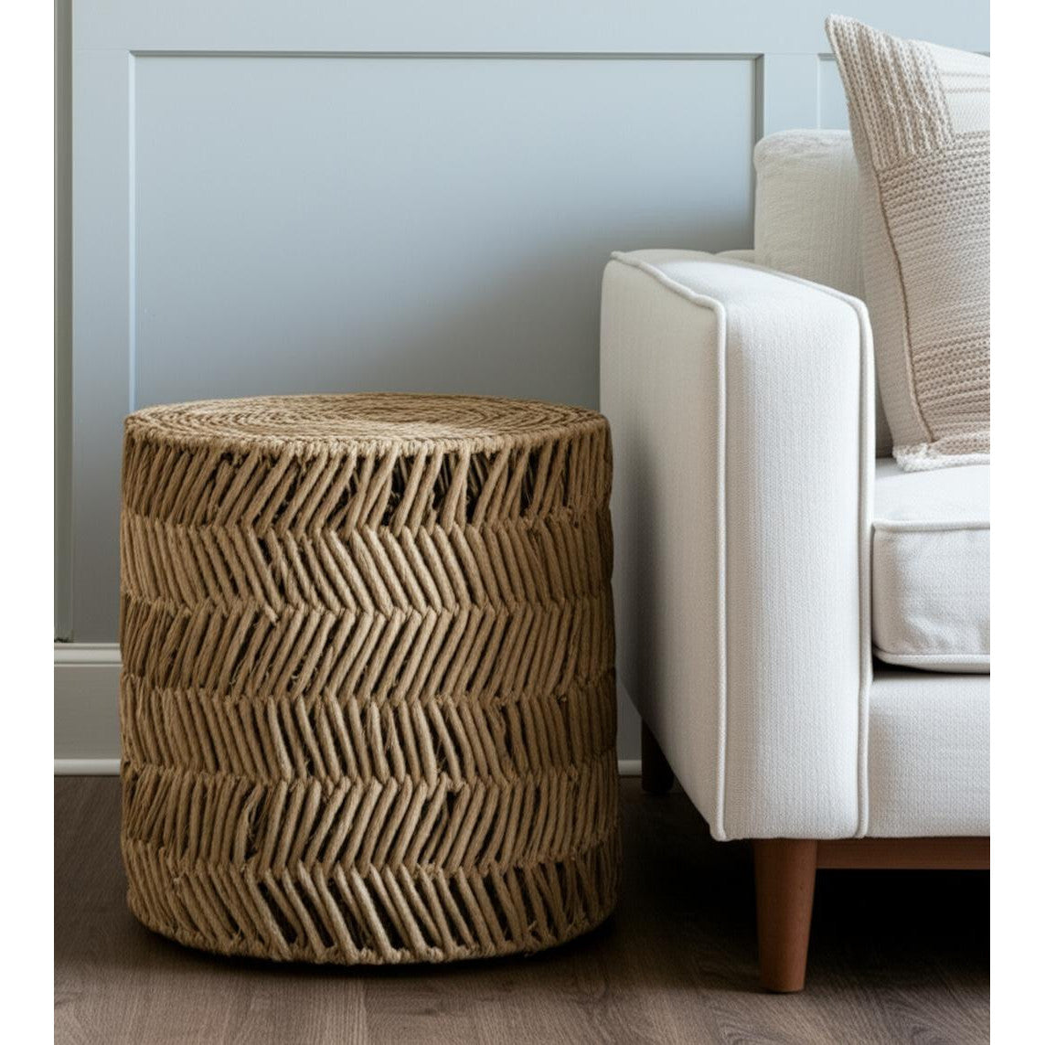 HMS Traditional 18\" Natural Woven Rattan End Tables Set of Two Rectangle Living Room Furniture with Metal Stand for Home Use