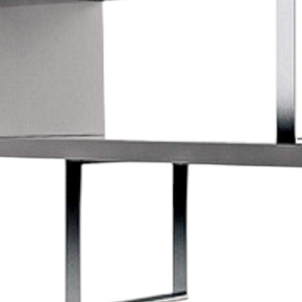 HMS 67 Three-Tier Etagere Bookcase in Gray and Silver Metal and Wood Three-Tier Bookcase