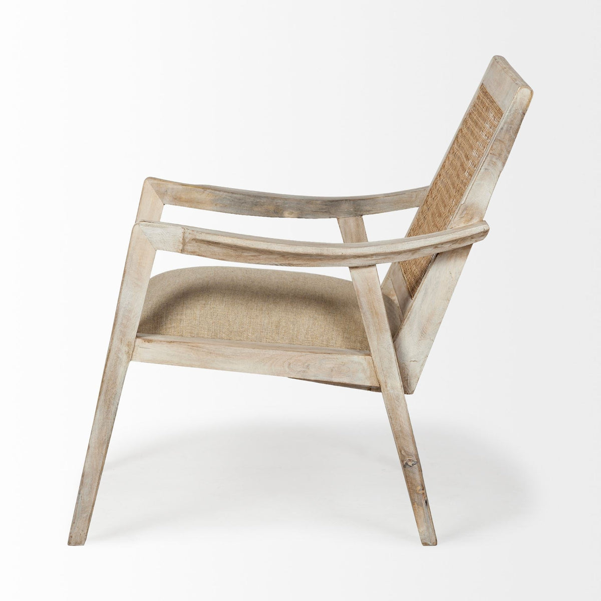 HMS 28\" Cream and Natural Fabric Distressed Arm Chair for Living Room