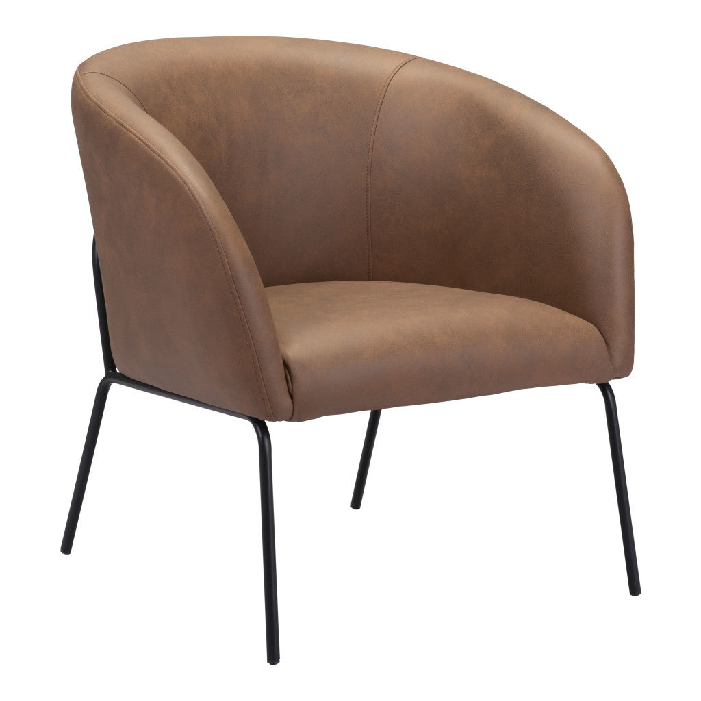 HMS 28\" Brown & Black Faux Leather Club Chair with Upholstered Seat Elegant Living Room Chair