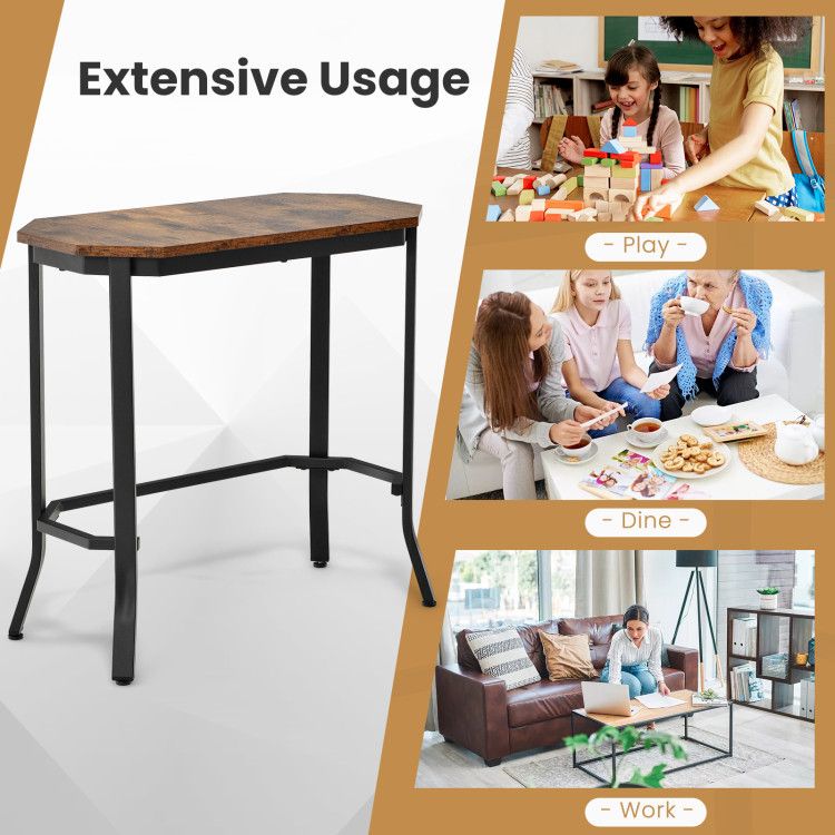 Stable Steel Frame Coffee Table with Rustic Wood Grain Narrow End Table