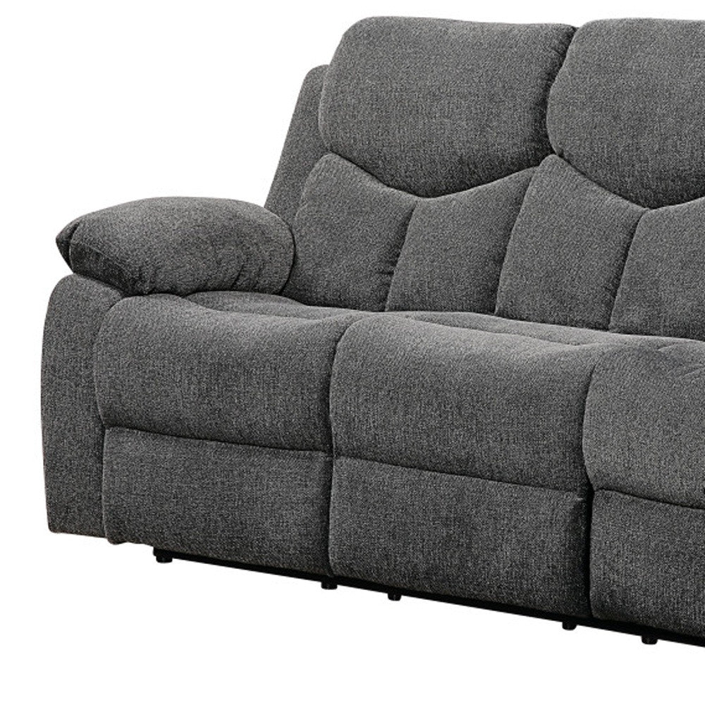 82" Gray Chenille Reclining Sectional Sofa Set Modern Extendable Design Black Legs Synthetic Leather for Living Room