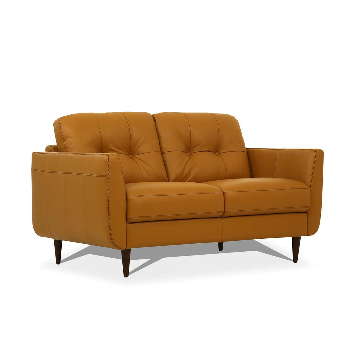 HMS 59 High-End 2-Seater Camel and Brown Genuine Leather Chesterfield Loveseat Stylish Living Room Furniture