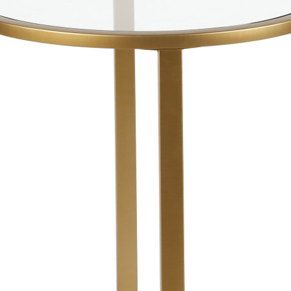 HMS 22\" Round End Table in Brass Clear Glass Steel Elegant Coffee Tables
