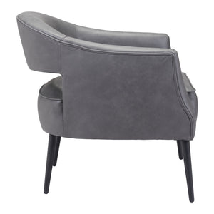 HMS 27\" Gray and Gold Faux Leather Arm Chair with Upholstered Seat Elegant Living Room Chair