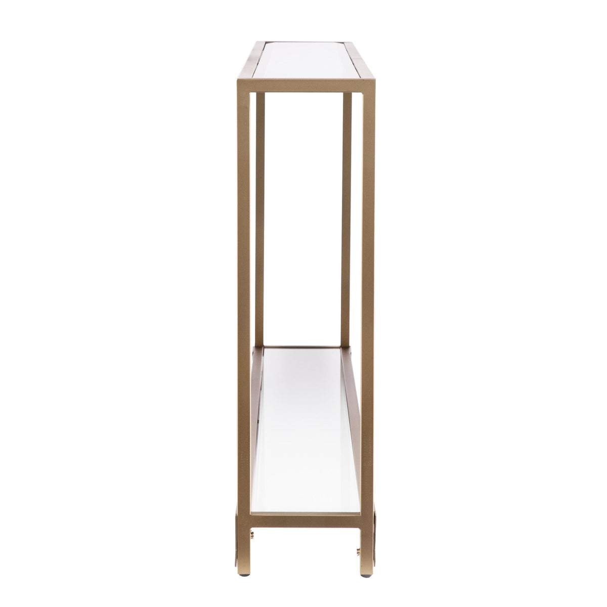 HMS 56\" Clear and Gold Glass Mirrored Frame Console Table with Shelves Elegant Home Décor Console Tables