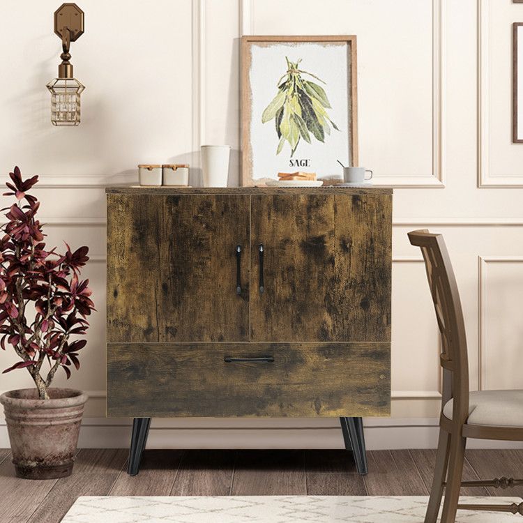 Modern 2-Door Floor Storage Cabinet with 1 Pull-Out Drawer for Living Room Organization