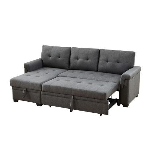 FCJ One-Seater Reversible Linen Sleeper Sectional Sofa Dark Gray with Extendable Storage Chaise for Living Rooms