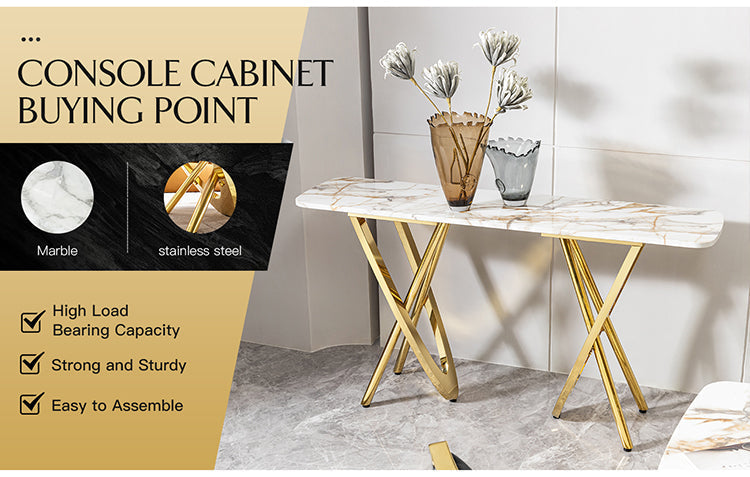 Italian Marble Mdf Wooden Console Table Modern Luxury Design Gold Stainless Steel Entryway Console Tables Living Room Furniture