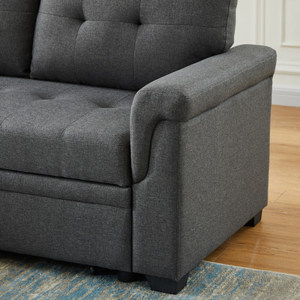 FCJ One-Seater Reversible Linen Sleeper Sectional Sofa Dark Gray with Extendable Storage Chaise for Living Rooms