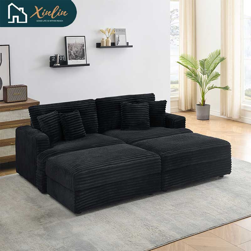 Modern 82-Inch Corduroy Sofa Two Storage Feet 4 Throw Pillows New Living Room Office Fashion Darling American Warehouse Dining