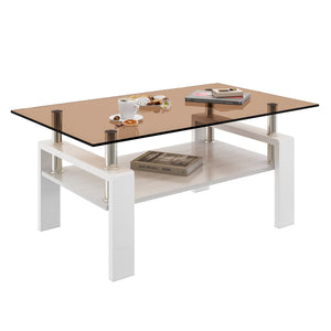 Two Layer Rectangular Modern Coffee Table with Storage Coffee Table for Living Room