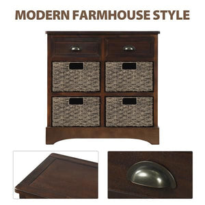 Espresso Rustic Dining/Living Room Storage Cabinet with Two Drawers and Four Classic Rattan Baskets