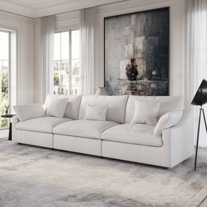 ATUNUS USA in Stock Drop Shipping Chenille Linen Mix Fabric Living Room Nordic Cloud White Modular Sectional Couch Sofa Set