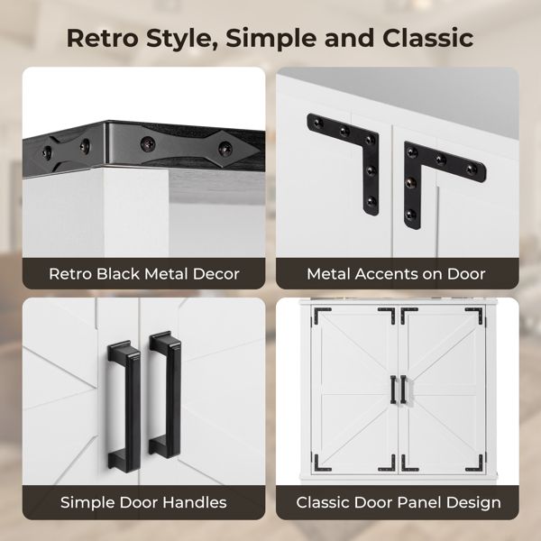 FCH 3-Layer Double Door Display Cabinet 2-Z Shape Black Iron Corners Front Curved Base White Triammine Board Living Room