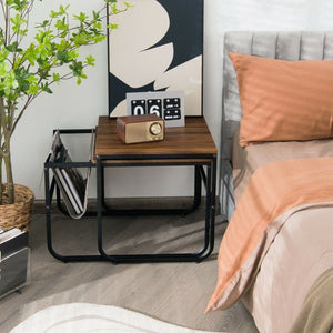 Set of 2 Nesting Coffee Tables with Practical Side Pocket for Living Room or Bedroom