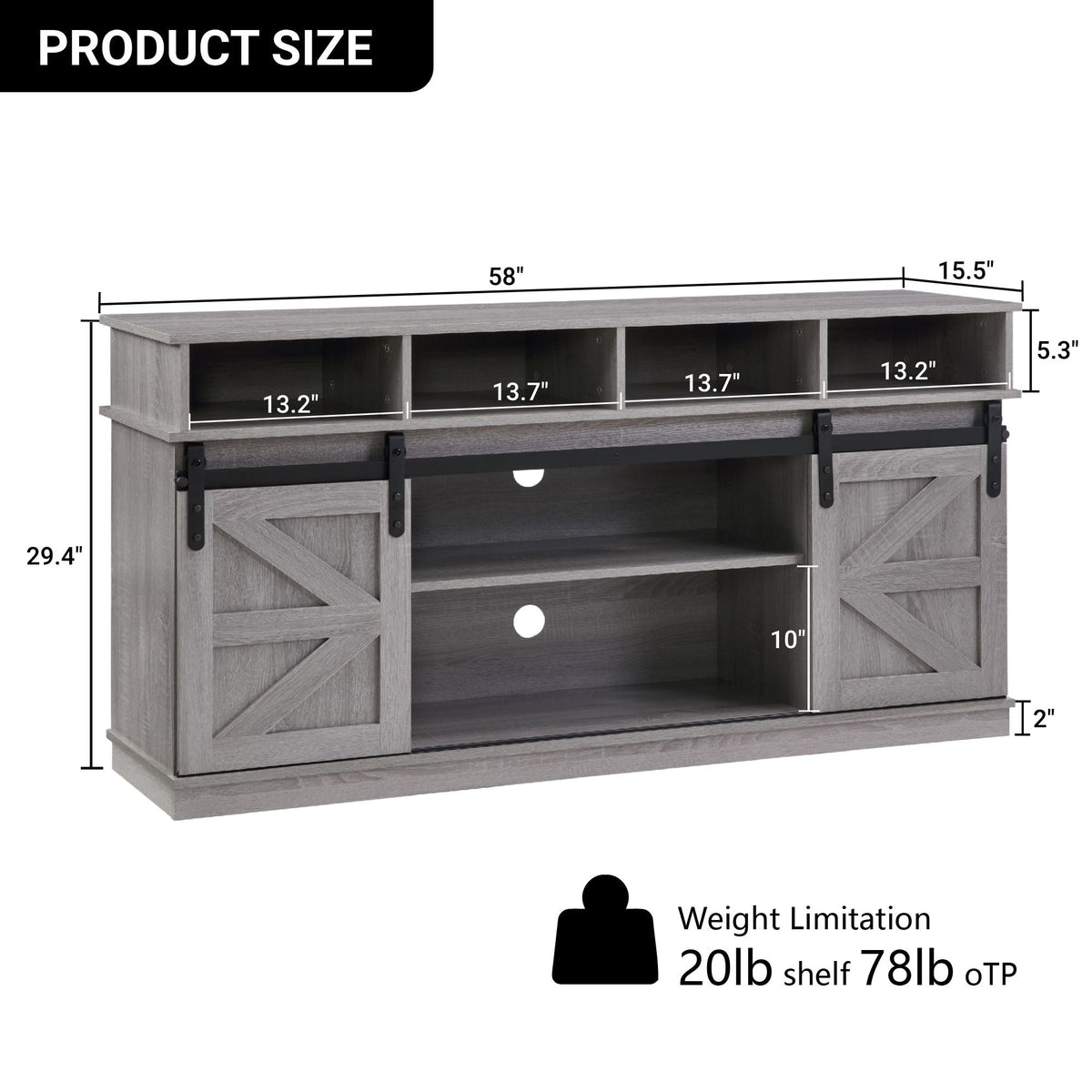 Modern Farmhouse Style TV Stand Sliding Barn Door Wood Entertainment Center Storage Cabinet Adjustable Shelves for TVs 65\" 65\"