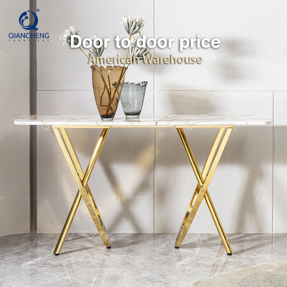 Italian Marble Mdf Wooden Console Table Modern Luxury Design Gold Stainless Steel Entryway Console Tables Living Room Furniture