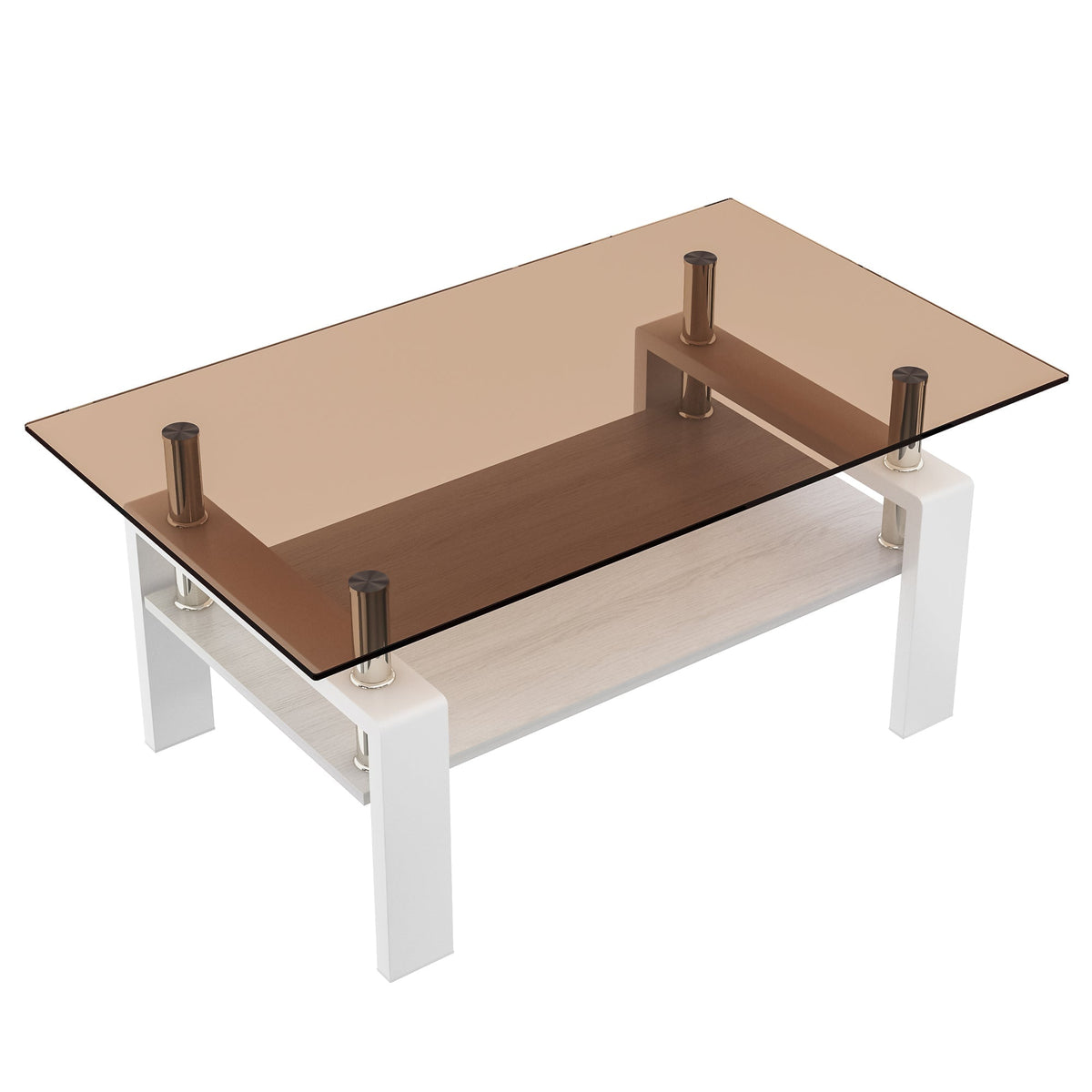 Two Layer Rectangular Modern Coffee Table with Storage Coffee Table for Living Room