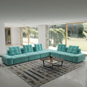ATUNUS USA in Stock Drop Shipping Tiffany Blue Pet-Friendly Velvet Modular 7 Seater Sectional Sofa Set Scratch Proof Miami Couch