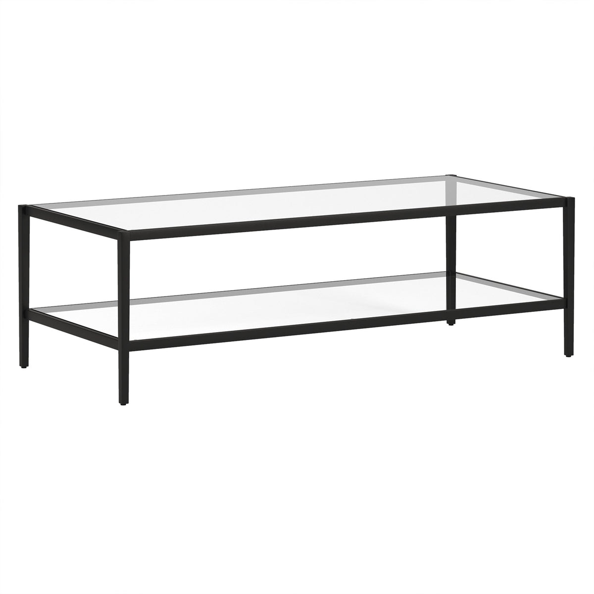 HMS 54\" Modern Simple Living Room Furniture Black Tempered Glass and Steel Coffee Table with Shelf Farmhouse Style