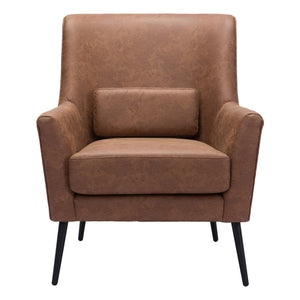 HMS 29 Brown and Black Faux Leather Arm Chair with Upholstered Toss Pillow Stylish Living Room Furniture