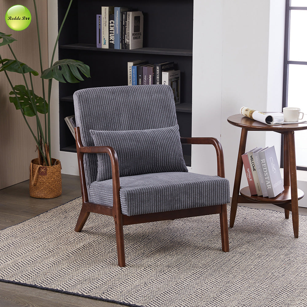 In Stock Modern Nordic Upholstered Accent Living Room Chair Solid Wood Lounge Chair For Coffee House Reading Room Armchair 5373