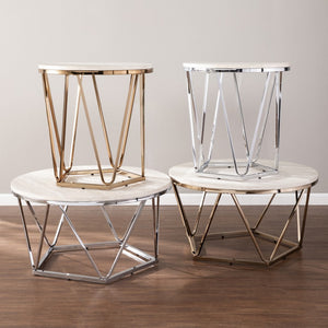 HMS 33 Round Coffee Table Handcrafted in Silver with Wood and Metal Elegant Design