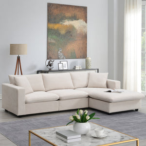 100.4*64.6" Modern Sectional Sofa,L-shaped Couch Set with 2 Free Pillows,4-seat Polyester Fabric Couch Set with Ottoman