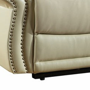 75" Modern Beige Manual Reclining Love Seat Extendable Feature Genuine Synthetic Leather Upholstery Massage Storage Included