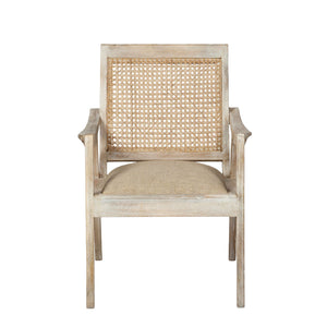 HMS 28\" Cream and Natural Fabric Distressed Arm Chair for Living Room