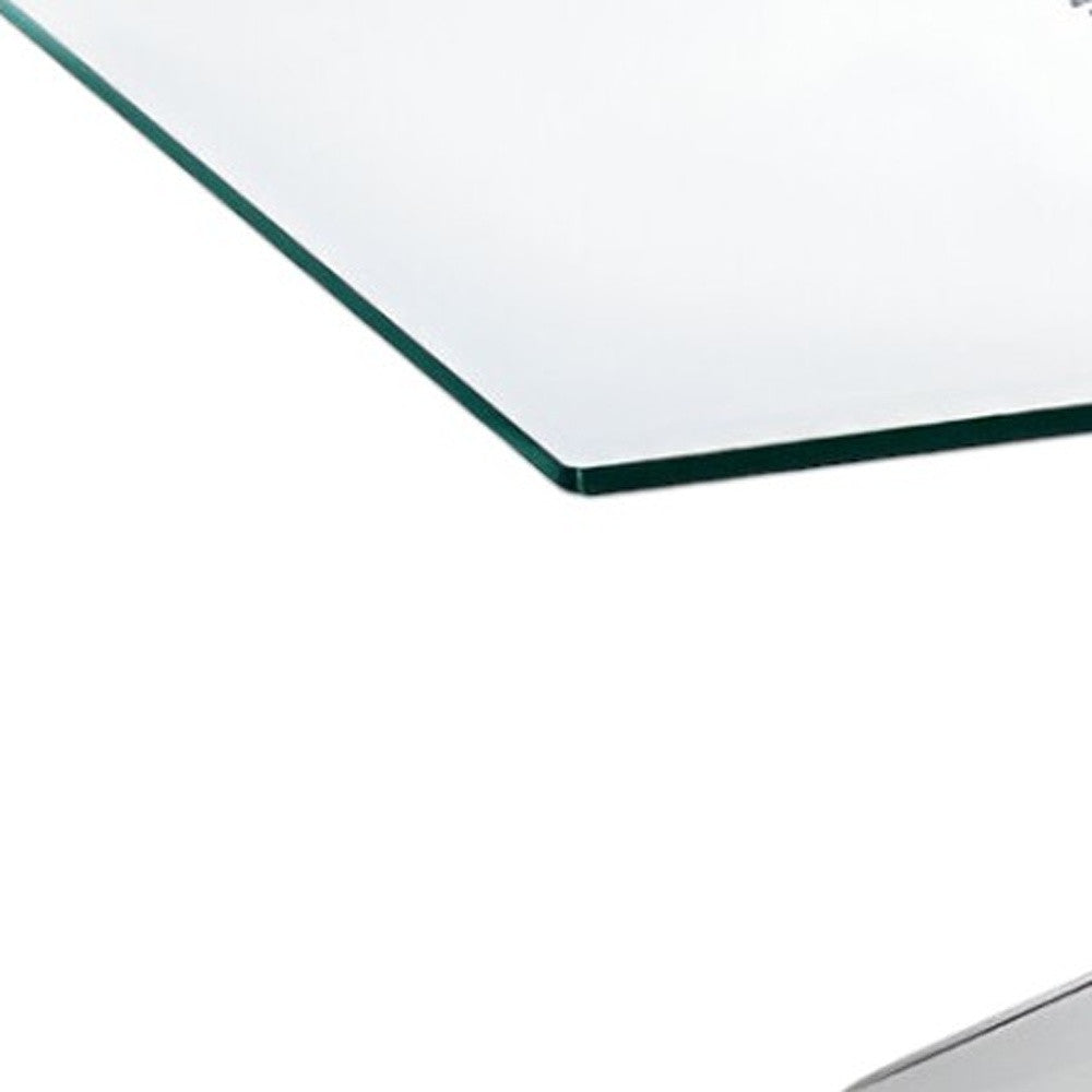 HMS 47\" Clear and Silver Glass Coffee Table with Steel Cross Legs