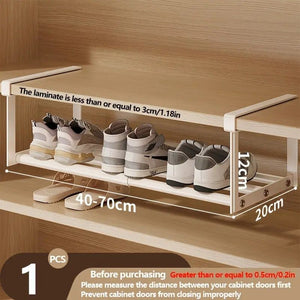 Adjustable Expandable Iron Shoe Rack Space-Saving Stackable Hanging Storage with Bottom Basket for Home Wardrobe Bathroom Sink