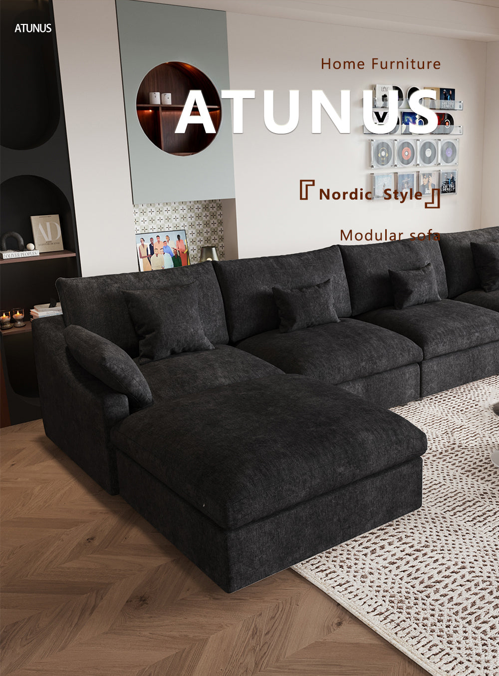 ATUNUS USA in Stock Drop Shipping Chenille Linen Mix Fabric Living Room Nordic Cloud White Modular Sectional Couch Sofa Set