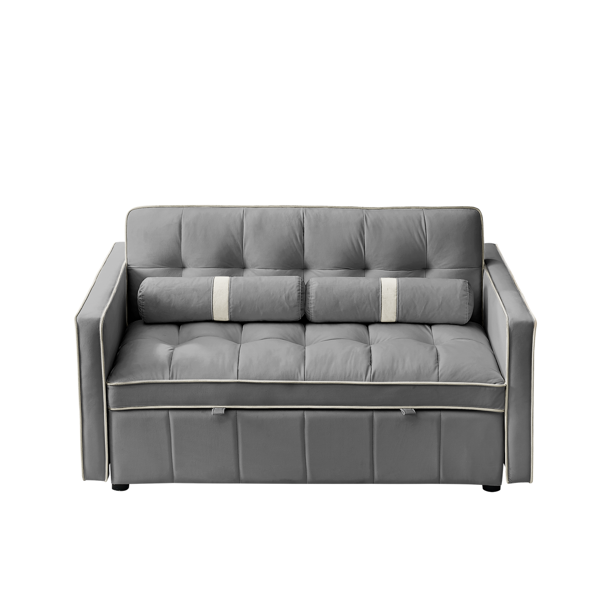 Modern Luxury 55.5 Inch Pull-Out Sleep Sofa Bed 2-Seater Loveseat Couch with Side Pockets Velvet Material Extendable Feature