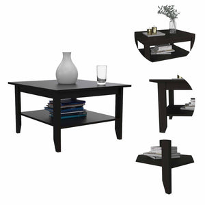 Antique-Style HMS 32\" Black Coffee Table with Shelf Wood and Metal Construction for Living Room Dining or Home Furniture Use