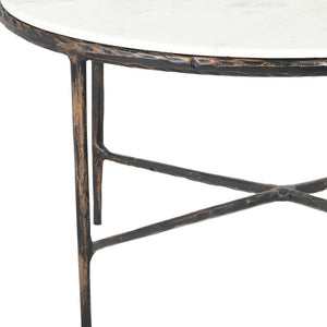 HMS 36\" White and Brown Genuine Marble and Aluminum Round Coffee Table