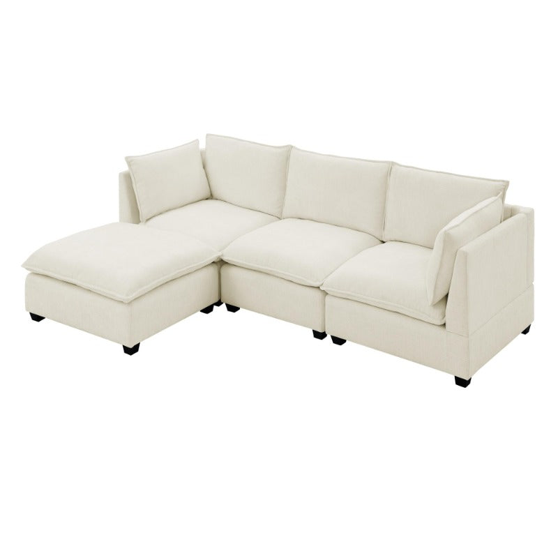 Convertible Sectional Sofa Couch with Ottoman, Cloud Couch 3 Seat L Shaped Sofa with Padded Armrests Cloud Sofa for Living Room
