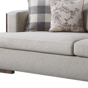 HMS 92 Beige Fabric Sofa Set with Toss Pillows Brown Legs for Living Room