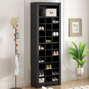 Modern Stylish 30-Boot Console Cabinet Self-Standing High Capacity Storage for Hallway & Bedroom in Black-FCJ