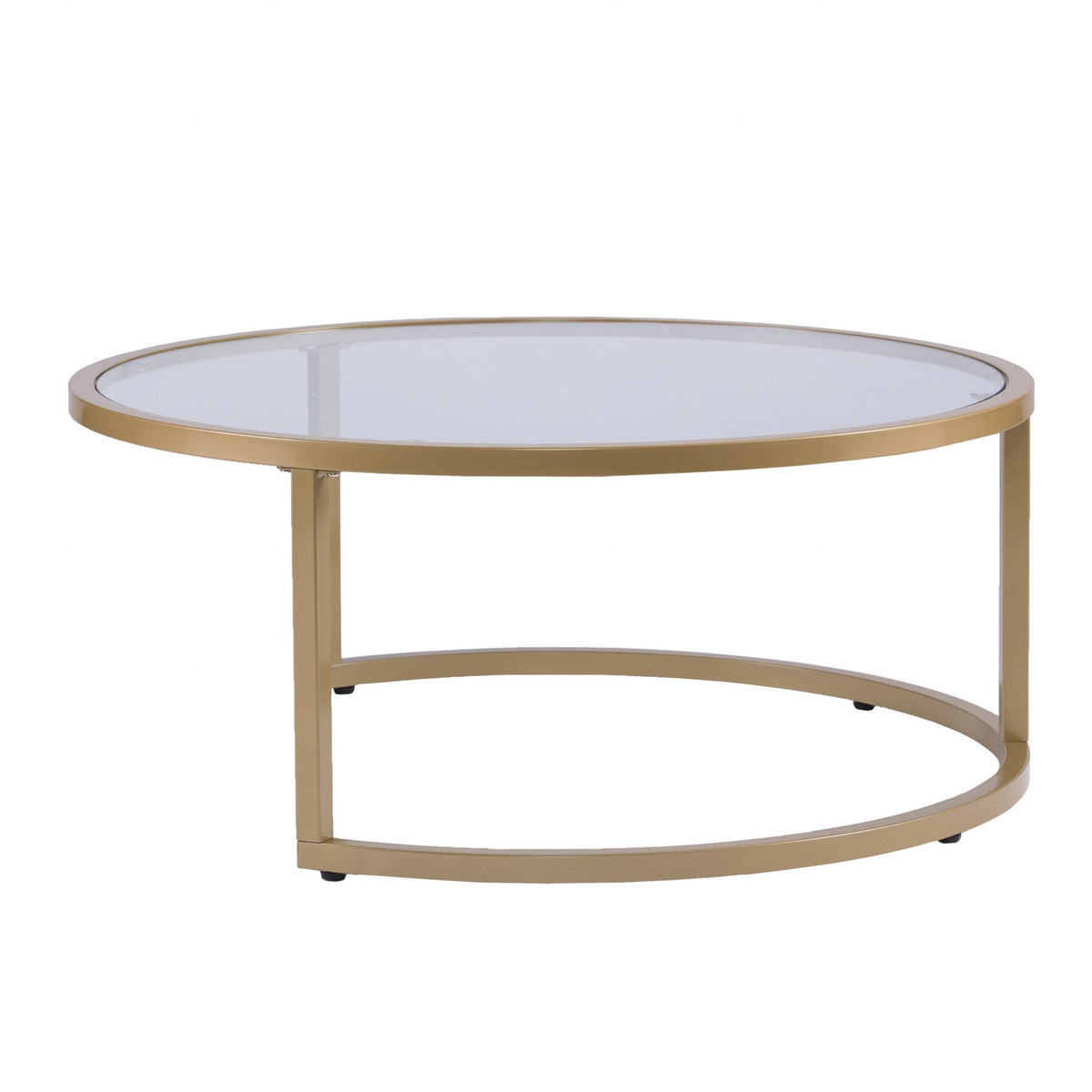 HMS Convertible Gold Glass Round Nested Coffee Tables Farmhouse Style Living Room Furniture for Tea or Coffee