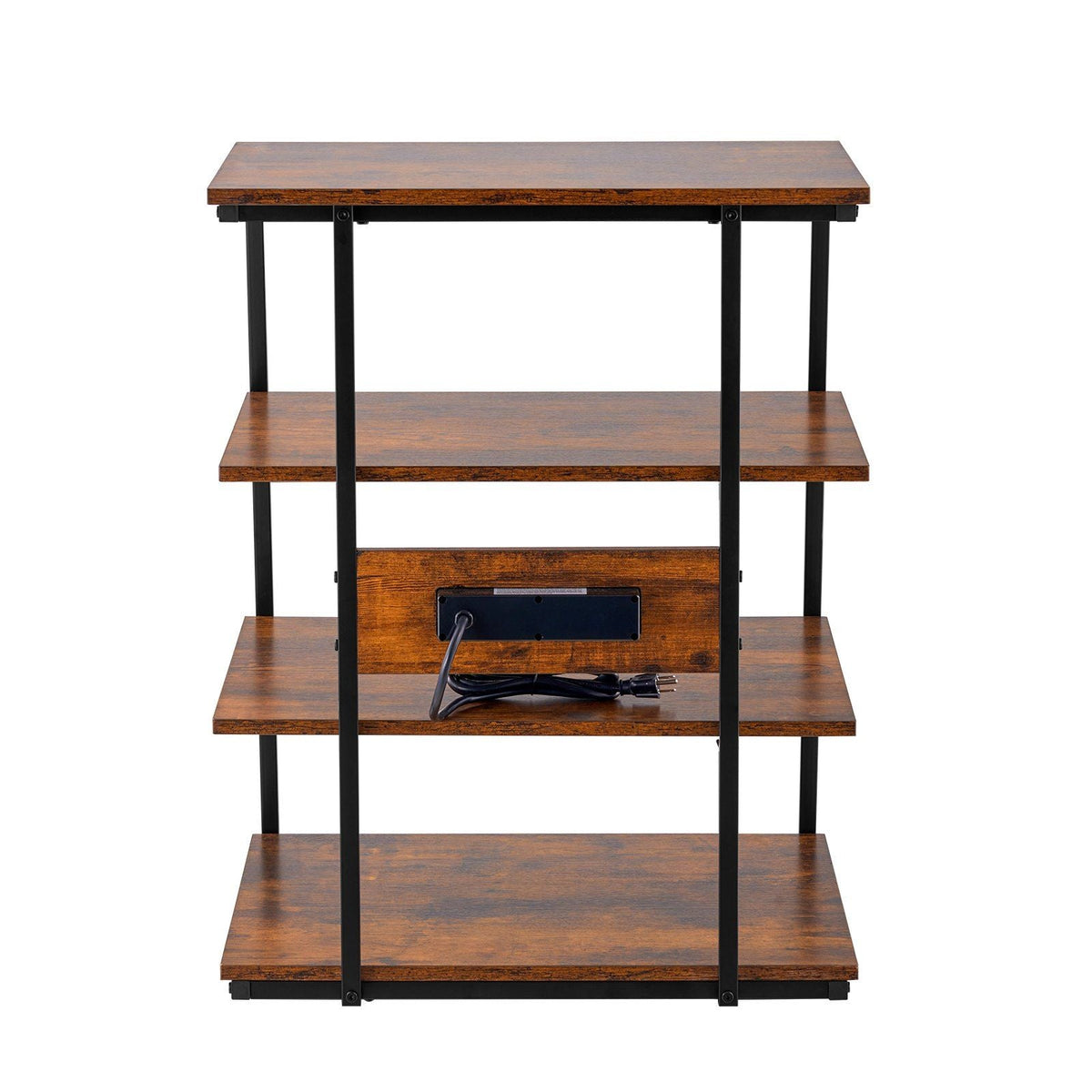4-Tier Brown Wooden Shelves Corner TV Stand LED Lights Height Adjustable AV Media Stand for DVD Players Cable Boxes Games