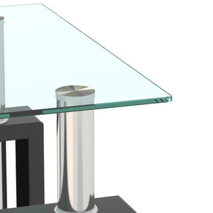 FCJ 1-Piece Modern Tempered Glass Tea/Coffee Table Transparent Black Square End Table for Living Room MOQ 3 Pieces