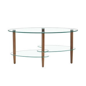 Transparent Oval Brown Tempered Glass Console Tables Three Layer Tea Table for Living Room Furniture