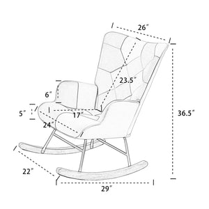 Rocking Chair, Mid Century Fabric Rocker Chair with Wood Legs and Patchwork Linen for Livingroom Bedroom