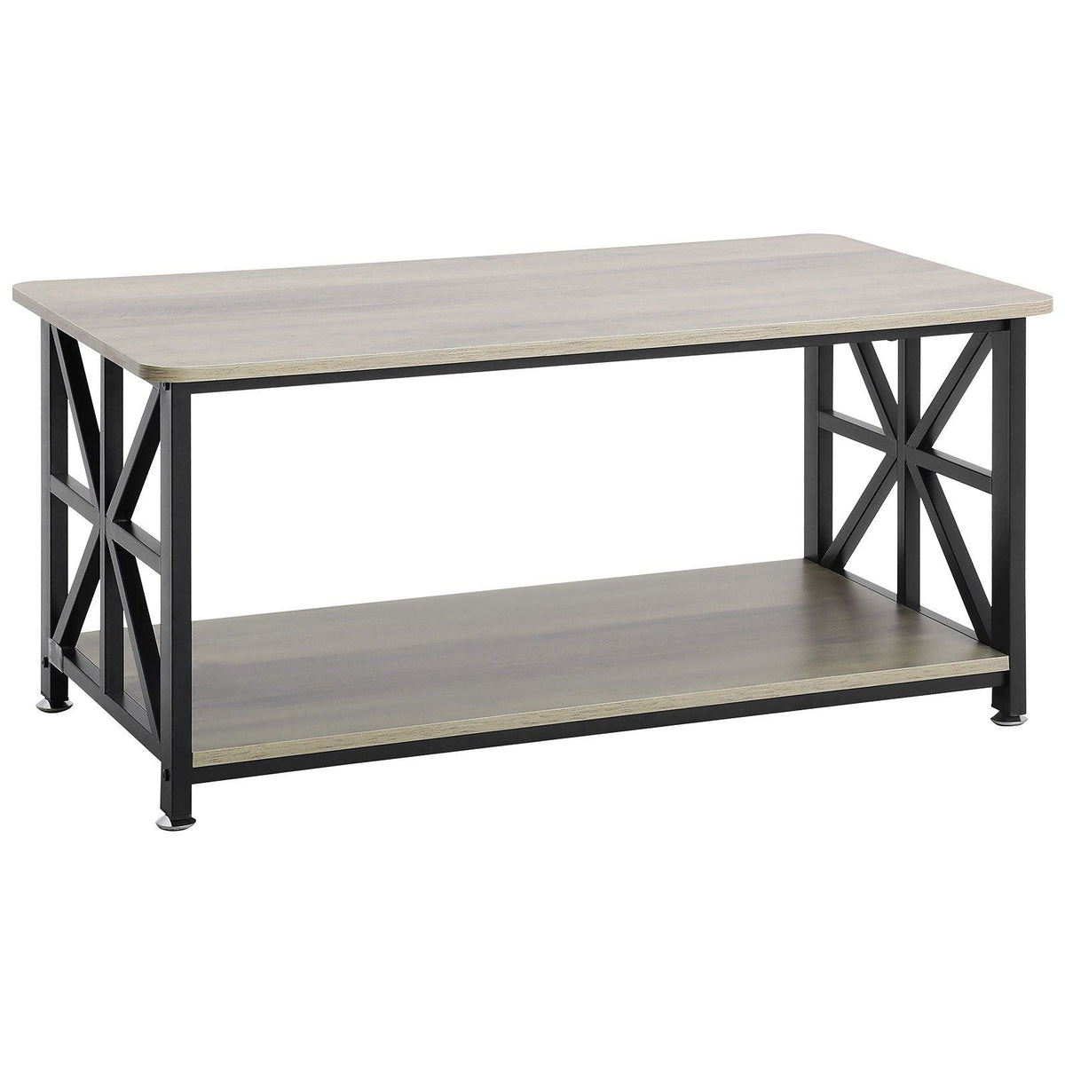 40\" Farmhouse Rectangular Coffee Table Open Storage Compartment Wooden Rustic Style Brown Black for Living Room Bedroom